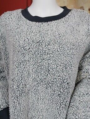 Secret Treasures Women"s Plush Crewneck Sweater - Light Gray with Black Trim